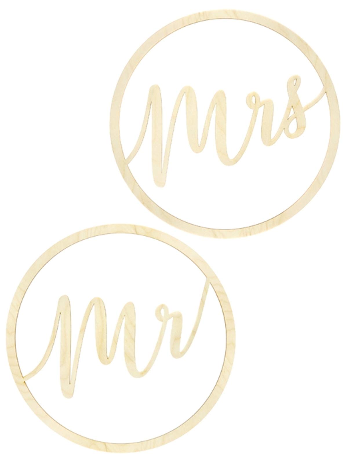 Wooden Hanging Decoration Mr & Mrs Wedding Chair Signs, Wooden Hoops, 38cm