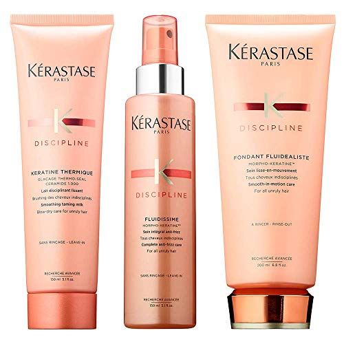 Kerastase Discipline Frizzy Hair Kit, Keratin Thermique 5.1 Oz, Discipline Fluidissime 5.1 Oz & Kerastase Fondant Fluidealiste 6.8 Oz