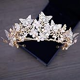 Luxury Crystal Beads Pearl Butterfly Costume Jewelry Sets Floral Rhinestone Choker Necklace Earrings Tiara Wedding Jewelry Set (1Pcs Crown)