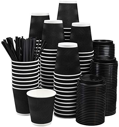 100 X Ripple Black 12oz Kraft Cups Black Disposable Coffee Cups Hot