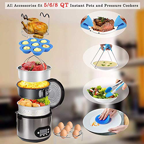Accessories for Instant Pot,Accessories Compatible with 5/6/8Qt Instant Pot - 60 Pcs Cake Baking Papers,2 Steamer Baskets,Non-stick Springform Pan,Egg Rack,Egg Bites Mold,Kitchen Tong,Dish Plate Clip