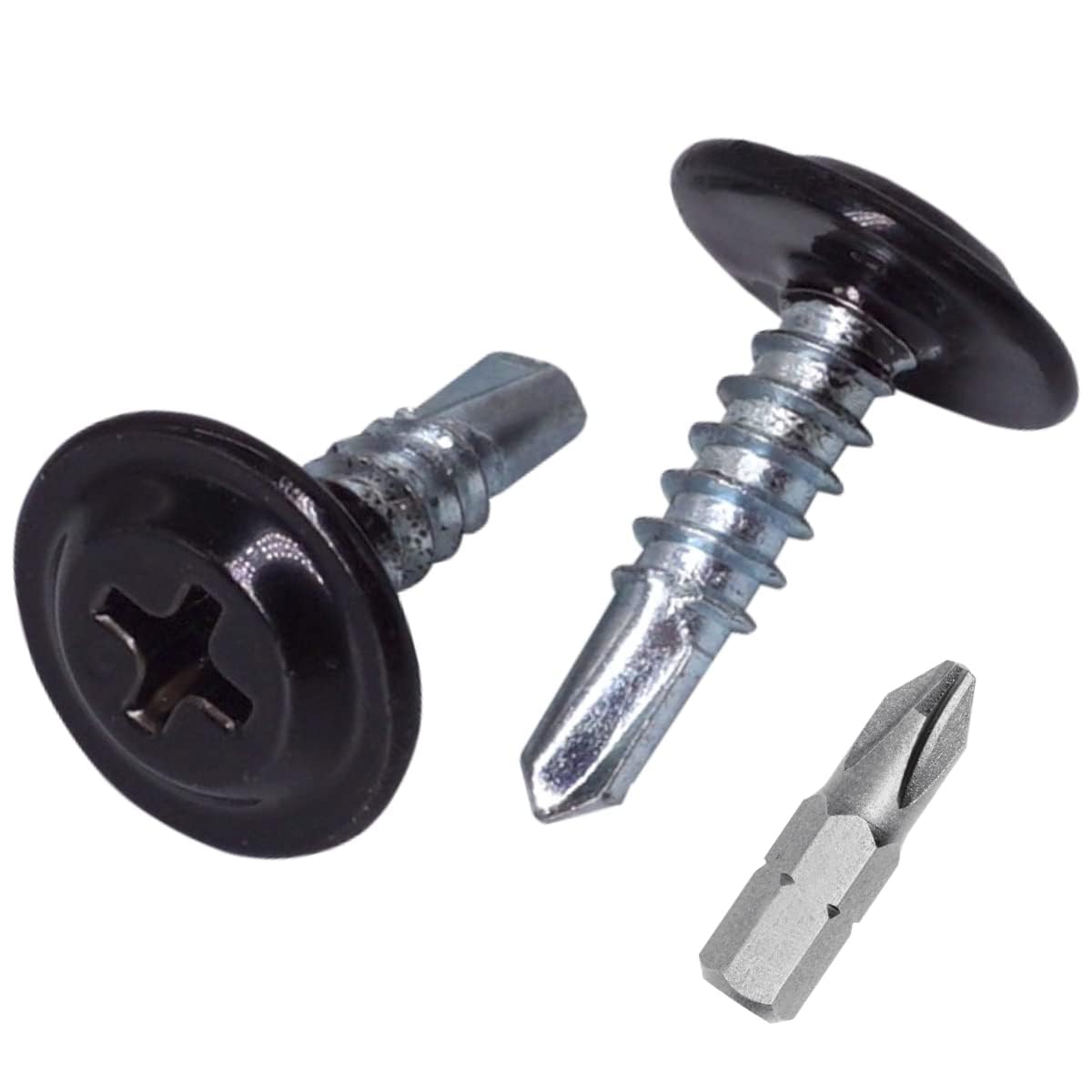 SKIR'CO (Pack of 150 pcs) Painted 4.2 x 16 mm Self Drilling Screws, Phillips Modified Truss Head, Sheet Metal Screw, Wafer Head (150, Jet Black RAL 9005)