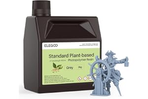 ELEGOO Standard Plant-Based 3D Printer Resin with Low Odor and High Precision, 405nm UV Curing Resin for Mars Saturn Jupiter MSLA DLP LCD 3D Printing - Grey 2000g