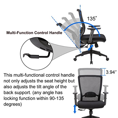 YAMASORO Mid-Back Mesh Office Chair Multifunction Swivel Chair,Computer Desk Task Chair with Adjustable Arms Black
