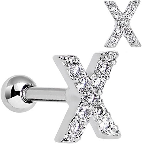 yuni 16 Gauge Clear CZ Gem Paved Initial X Tragus Cartilage Earring 1/4"