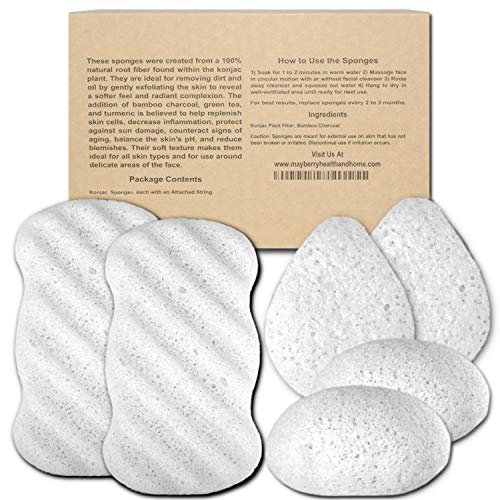 Konjac Body Sponge (6 Pack) Individually Wrapped MultiPack Pure (White