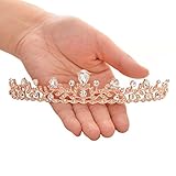 SWEETV Crystal Crown Princess Tiara Headband Rhinestone Leaf Pageant Wedding Hair Jewelry, Rose Gold