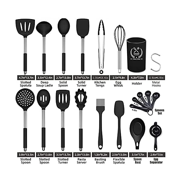 Silicone-Kitchen-Utensils-Set30-Pcs-Silicone-Cooking-Utensils-SetStainless-Steel-Cooking-Utensils-Heat-Resistant-CookwareCooking-Tools-with-Holder-for-Non-Stick-Pans-Black Silicone Kitchen Utensils Set,30 Pcs Silicone Cooking Utensils Set,Stainless Steel Cooking Utensils Heat Resistant…