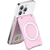 PROfezzion Magnetic Wallet Card Holder for MagSafe, RFID Blocking Hard Shell 4 Credit Card & Money Pocket Magnetic Wallet Stand for iPhone 16 15 14 13 12 Plus Max - Pink