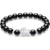 ZHOU LIU FU Sterling Silver Bracelets Pixiu Charm Bracelet Black Aagte Bracelet Natural Gemstone Stretch Bracelet Healing Jewelry for Women Men Lover Birthday Aniversary