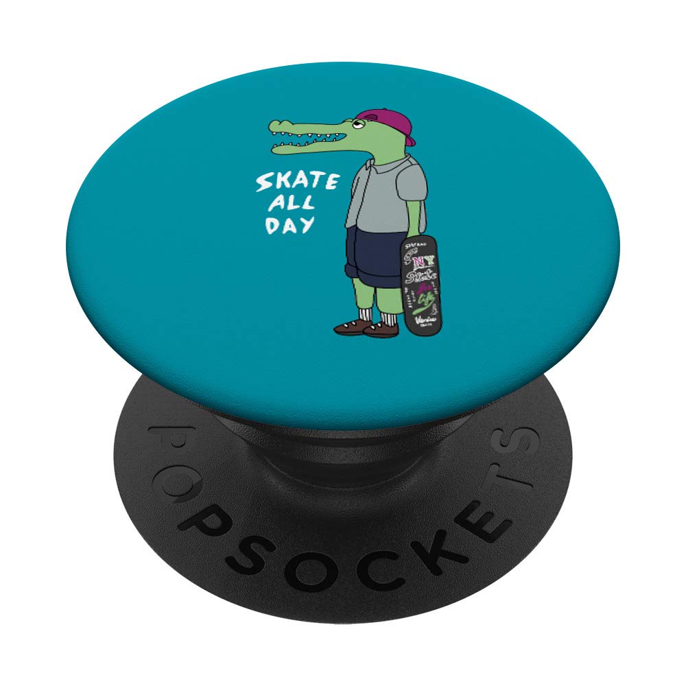 Skaters Having Fun Skateboarding Alligator Gift For Skater PopSockets PopGrip: Swappable Grip for Phones & Tablets