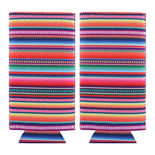 DIFENLUN 2 Pack Neoprene Slim Can Coolers, Collapsible Can Sleeves Beer Can Coolies Covers for 12oz Slim Drink Beer Cans(Stripes)
