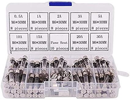 DollaTek 6x30mm Fast-blow Glass Fuses Quick Blow Car Glass Tube Fuses Assorted Kit Amp 0.5A,1A,2A,3A,5A,10A,15A,20A,30A and 10pcs fuse seat