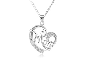 Mom Necklaces for Women Love Heart Diamond Pendant Necklace Birthday Christmas Gift from Daughter Son