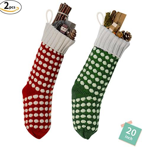 Solucky 20" Knit Christmas Stockings, Set of 2, Christmas decoration Stockings, Green/Red