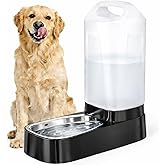 Automatic Dog Water Bowl Dispenser - 2.4 Gallon Gravity Pet Water Dispenser with 304 Stainless Steel Bowl, Dog Auto Feeders Bowls Self Waterer, Easy-Carry Handle for Large Dogs & Cats, Multi-Pet Home