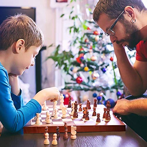 Scientoy Chess Set, Larger 15''×15''Foldable Wooden Chess Set for Kids and Adults, Storage for Piece, Handcraft Travel Chess Set, Prefect Choice for Birthday, Rewards for Beginner