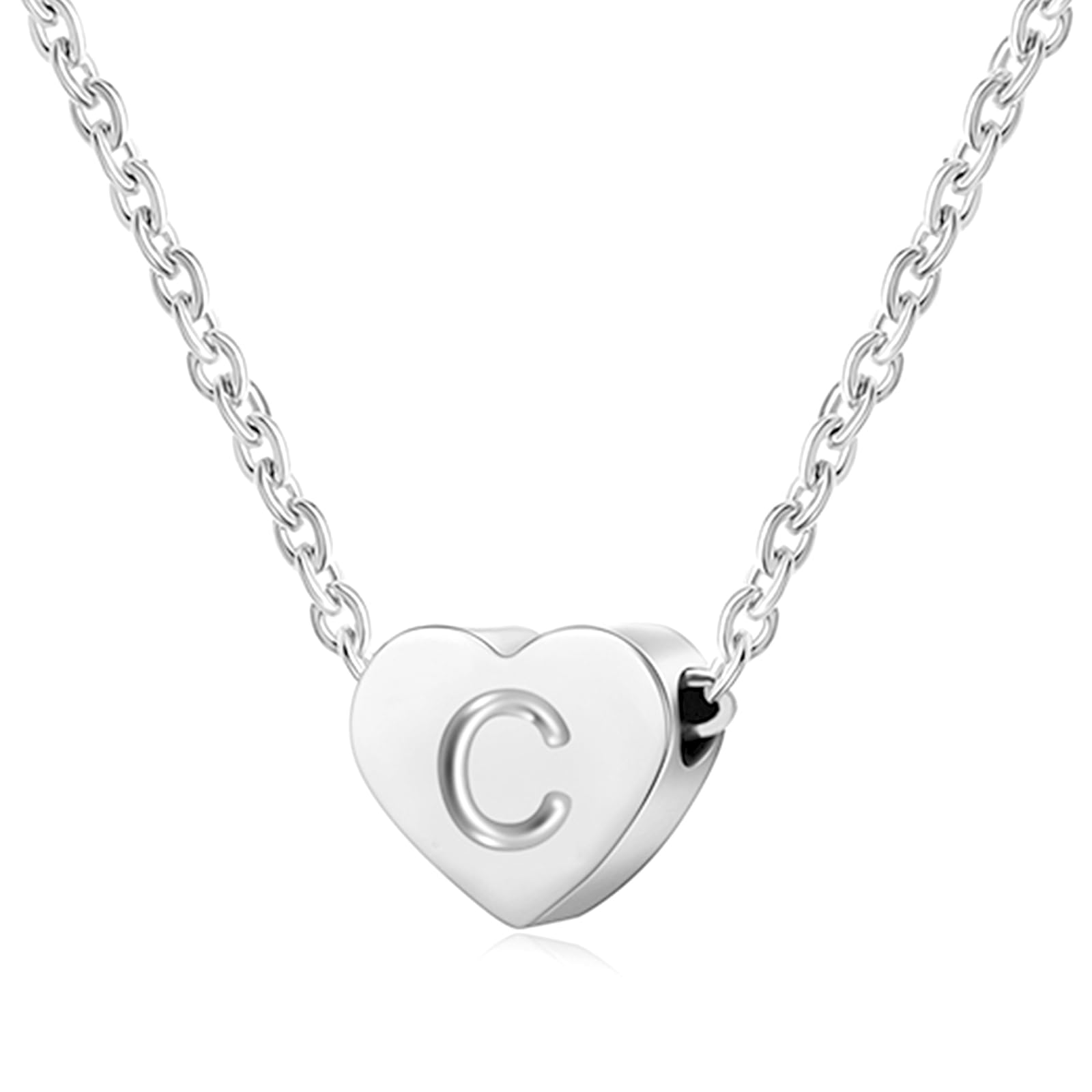 AFSTALR Silver Necklaces for Women Heart Initial Letter C Pendant Necklace Personalized Tiny Capital Alphabet Choker Chain Birthday Jewellery Gifts for Girls Girlfriend Wife Lady