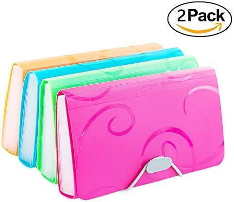 Ofilon Expanding File Folder, Pack of 2, 10 x 5 Inches, 13 Pocket Document File Folder with Tabs and Bungee Closure - Mini PP Wallet Organizer for Bills, Receipts, Coupons, Checks, Cards, Random Color