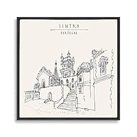 Framed Canvas Wall Art Travel Architecture Sketch Canvas Prints Home Artwork Decoration for Living Room,Bedroom - 16x16 inches