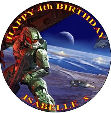 Master Chief - Halo - 7.5" Round - Design 4 - Icing Cake Topper- Personalised Free Any Name,Age OR Message