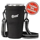 Tumbler Carrier Holder Pouch For All 30oz. Stainless Steel Travel Insulated Coffee Mugs, Neoprene Black Sleeve Accessories, Light Hand Free Bag, Protective, Washable, Adjustable Strap, Shoulder Sling