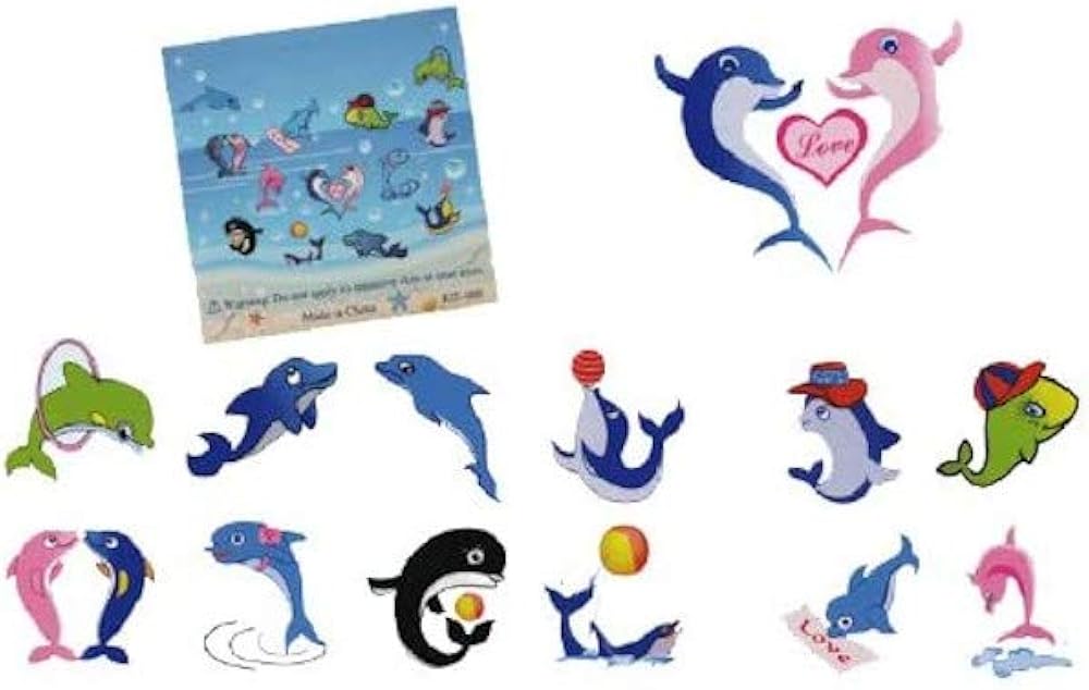 Dolphin Temporary Tattoo Set - Contains 13 assorted tattoos: Amazon.co