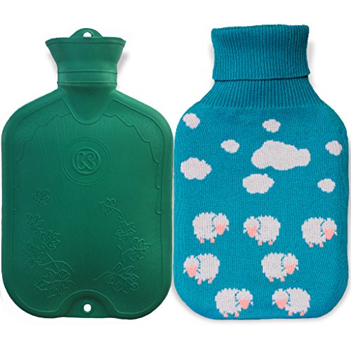 UFEELGOOD Classic Hot Water Bottle, Premium Natural Medical Grade Rubber Bag with Knitted Cover - 2L Clouds