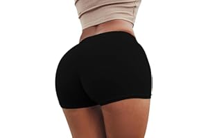 Xintorch Booty Spandex Shorts for Women Sexy Gym Biker Workout Solid Stretch Shorts Black
