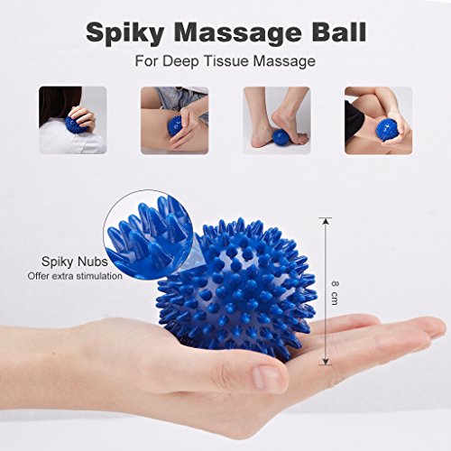 Finether Foam Roller Set with Massage Stick Lacrosse Massage Ball Spiky Massage Ball Carry Bag for Deep Tissue Muscle Massage Stretching Trigger Point Yoga Injury Prevention Physical, Blue