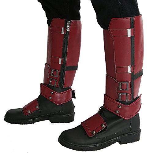 xcoser DP Wade Wilson Shoes Deluxe Black Red PU Adult Cosplay Costume Boots Accessory Prop 45