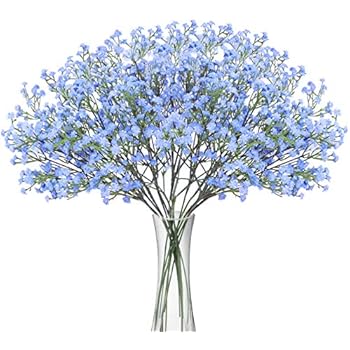 BOMAROLAN Artificial Baby Breath Flowers Fake Gypsophila Bouquets 12 Pcs Fake Real Touch Flowers for Wedding Decor DIY Home Party(Blue)