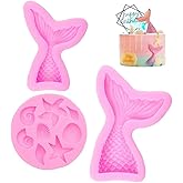 Mermaid Theme Cake Mold,Seashell,Starfish Mermaid Tail Silicone Molds Cupcake Toppers