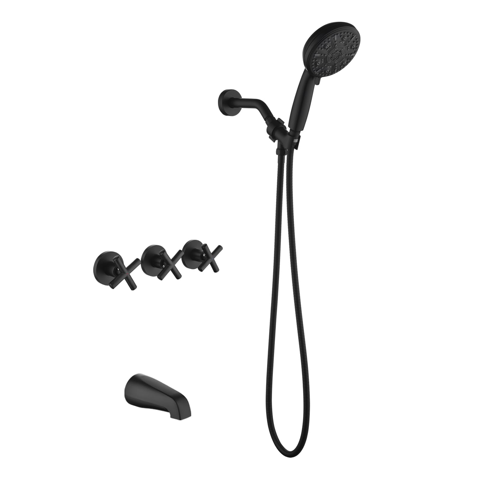 Photo 1 of 3 Handles Tub Shower Faucet Set with 10 Spray Handheld Shower 4.7 Inch Shower Handheld Shower Tub Kit Wall Mounted Shower System with Tub Spout Matte Black Shower Fixtures Tub and Shower Trim Kit