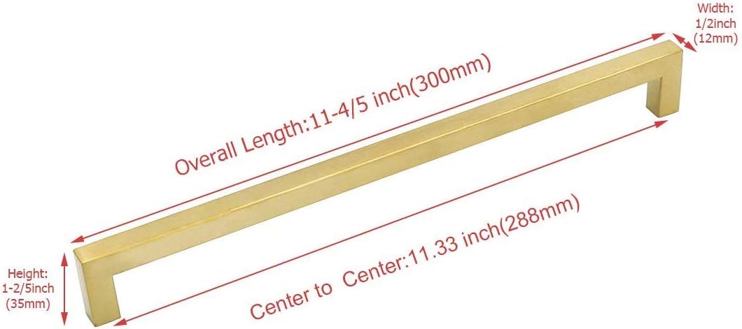 LONTAN 10 Pack Gold Kitchen Handles 288mm Square Brushed Brass Cupboard Handles Wardobe Bathroom Stainless Steel Kitchen Cabinet Door Handware - Image 3