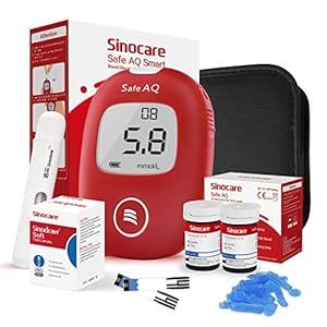 sinocare Diabetes Testing Kit / Blood Glucose Monitor Safe AQ Smart / Blood Glucose Sugar Test Kit with Codefree Strips x 50 & Case For UK Diabetics -in mmol/L