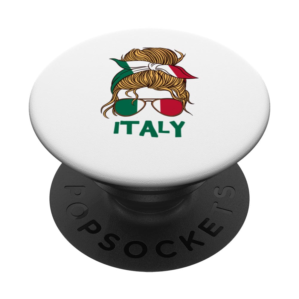 Italy flag messy bun girl with sunglasses Italian pride PopSockets Adhesive PopGrip