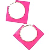 Vintage Colorful Geometric Dangle Earrings for Women,Y2k Millennium Large Square Statement Huggie Earrings Unique Daily Formal Jewelry Gifts