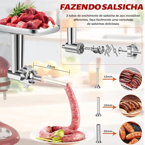 Acessório para Moedor de Carne de Metal para Batedeira, Acessório para Moedor de Carne, Enchedor de Salsicha, Acessório para Moedor de Carne para Alimentos, Acessórios para Batedeira