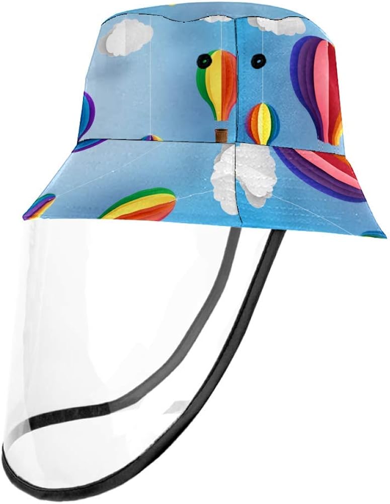 Colorful Hot Air Balloon and Cloud Cap UV Sun Detachable Hat Bucket
