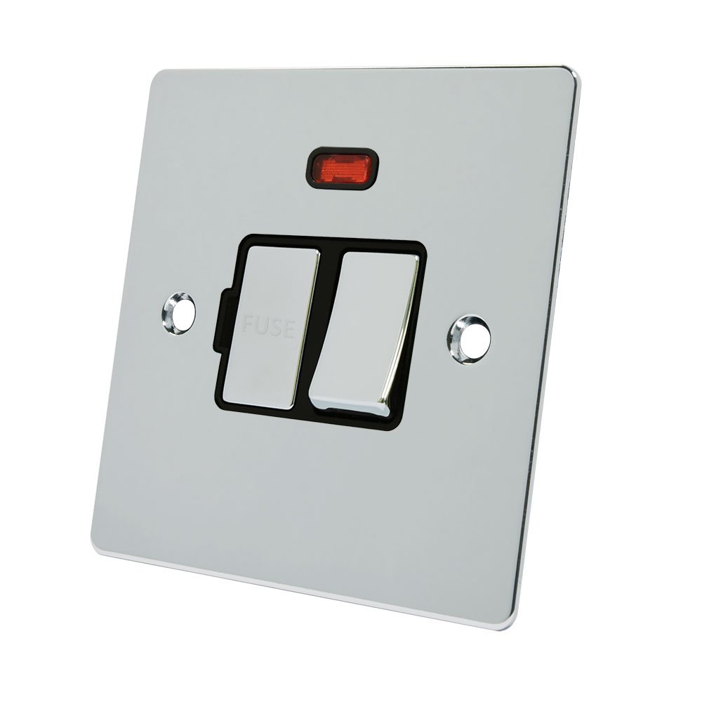 Alliance Electrical FPCSFNBC Polished Chrome Flat Spur w Black Insert Metal Rocker Switch-13 Amp Switched Fused Connection Unit with Neon Indicator, 240 V