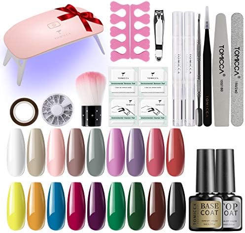 TOMICCA Gel Nail Starter Kit with LED Light, 18 Color Gels, Beginners, Self Nail Set