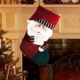 Christmas Stocking 3D Plush Santa Cute Applique Hanging Gift Stocking Bag Xmas Holiday Decoration Ornament for Home Party Restaurant Hotel 19 inch