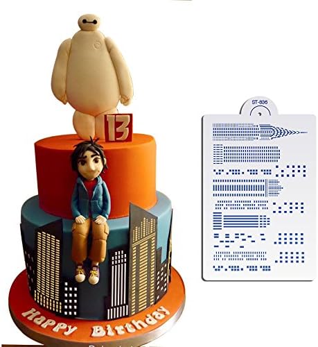 Art Kitchenware Skyscrapers Cake Stencil,Wall Stencils For Painting,Wedding Cake Side Stencils Template Mold Cake Decorating Bakery Tool St-836 Beige/Semi-Transparent (611553840137)