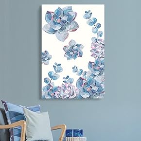 Canvas Wall Art Succulent Plants Series - Watercolor Succulents on White Background - Giclee Print Gallery Wrap Modern Home Art Ready to Hang - 12" x 16"