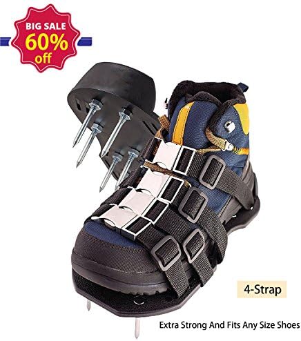 Lawn Aerator Shoes with 4 Adjustable Straps and Metal Buckles - Heavy Duty Spikes Lawn Aerator Sandals for Aerating Your Grass Lawn or Yard