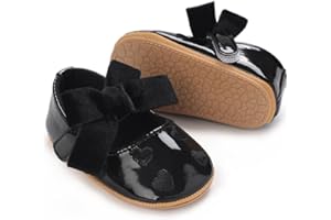 Clowora Infant Toddler Baby Girl Dress Shoes Mary Jane First Walking PU Leather Princess Wedding Rubber Sole Non-Slip with Bowknot Floral Flats
