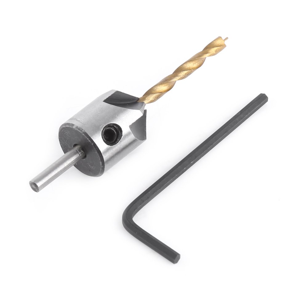 Woodworking Countersink Drill Bit Set, Woodworking Carpentry Reamer Boring Tool Round Shank With Hex Key, for Drilling Holes on Board of Low Hardness(3.5mm)