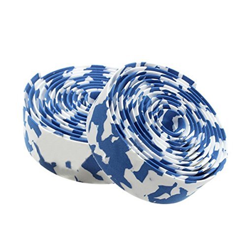 TOOGOO(R) Road Bike Bicycle Cork Handlebar Bar Grip Wrap Tape + 2 Bar Plugs-Blue & white camo - Thumbnail 5