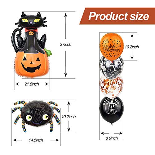 2021 Halloween Decorations, 62pcs Halloween Balloons Set, Pumpkin Cat Spider Foil Balloons Halloween Party Supplies for Adults Kids Birthday Party
